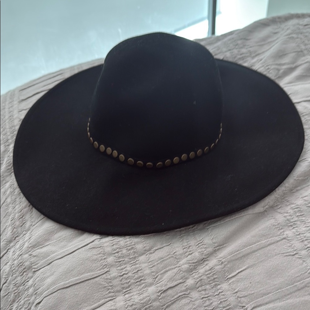 BCBGMaxAzria Black and Gold Wide-Brim Hat